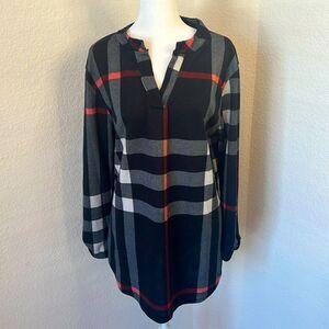 Women's Lildy Plaid Long Button Sleeve Tunic ~ Size L /XL